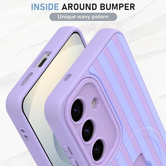 KANGHAR Compatible with Samsung Galaxy S25 Case, Support for MagSafe, Silicone Stripes Cute Pattern, Wristband Kickstand Camera Protection Soft Slim Cover for Girls Women -Purple