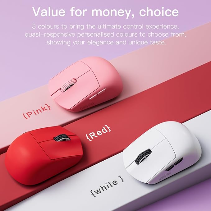Darmoshark M5PRO Mini Wireless Gaming Mouse,Tri-Mode 8K/Bluetooth Mouse Up to 30000DPI,PAW3950 Optical Sensor Lightweight 38g,5 programmable Button,Computer Mouse for Laptop,PC,Mac-Red