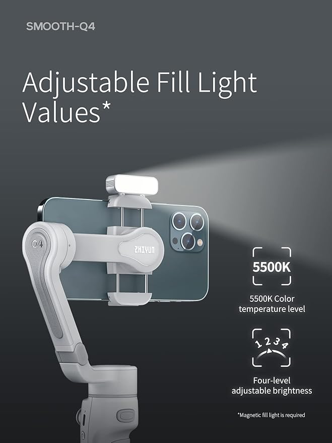 ZHIYUN Smooth Q4 Combo Gimbal Stabilizer, 3-Axis Smartphone Phone Gimbal, Built-in Extension Rod, Foldable and Portable, Android and iPhone Gimbal, Vlogging Stabilizer, TikTok YouTube Video