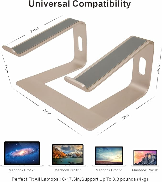 Laptop Stand, Ergonomic Aluminum Laptop Mount Computer Stand, Detachable Laptop Riser，Notebook Holder Stand All 10-17.3" Laptops（Gold）