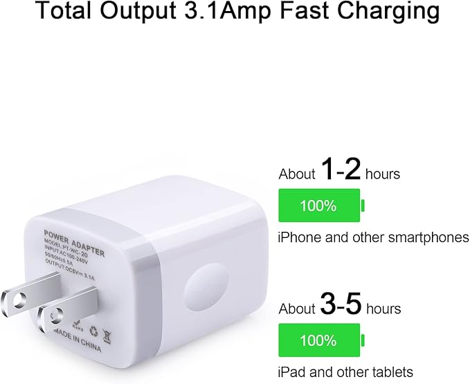 USB Wall Charger Adapter, FiveBox 2PC 18W/3Amp Fast Multiple 3-Ports Wall Charger Plug Box Charger Block Charging Base Cube for iPhone 16 15 14 13 12 11 Mini Pro Max SE XS XR X 8 7 6 Pad, Samsung