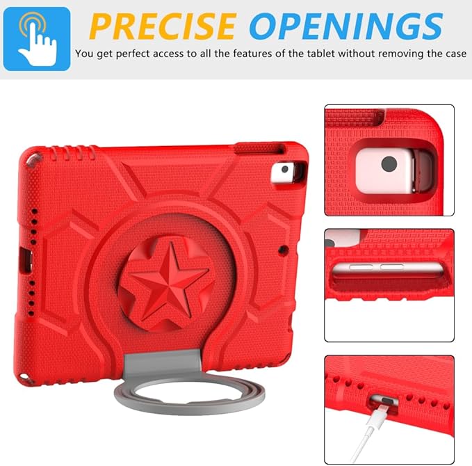 Kids Case for iPad 5th/6th Generation 9.7-inch 2017/2018 Release, Lainergie iPad Air 2 Case with Screen Protector, iPad Pro 9.7 Protective Cover Case Lightweight Shockproof with Handle Stand, Red