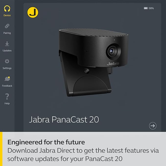 Jabra PanaCast 20 Conferencing Camera - Flexible Plug & Play Personal Video Solution Computer Webcam with AI-Powered 4K Ultra-HD, Intelligent Zoom, and Lighting Optimization - Black