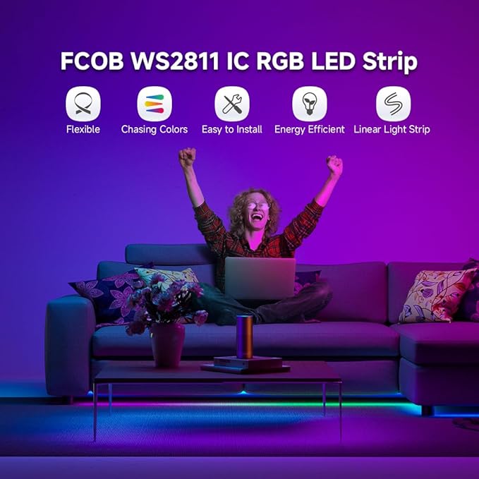 BTF-LIGHTING FCOB WS2811 IC RGB COB LED Strip DC12V 576LED/m 9.8FT Flexible High Density Color Chasing Uniform Light 16IC/m 10mm Width for Indoor Lighting Project(No Adapter or Controller)