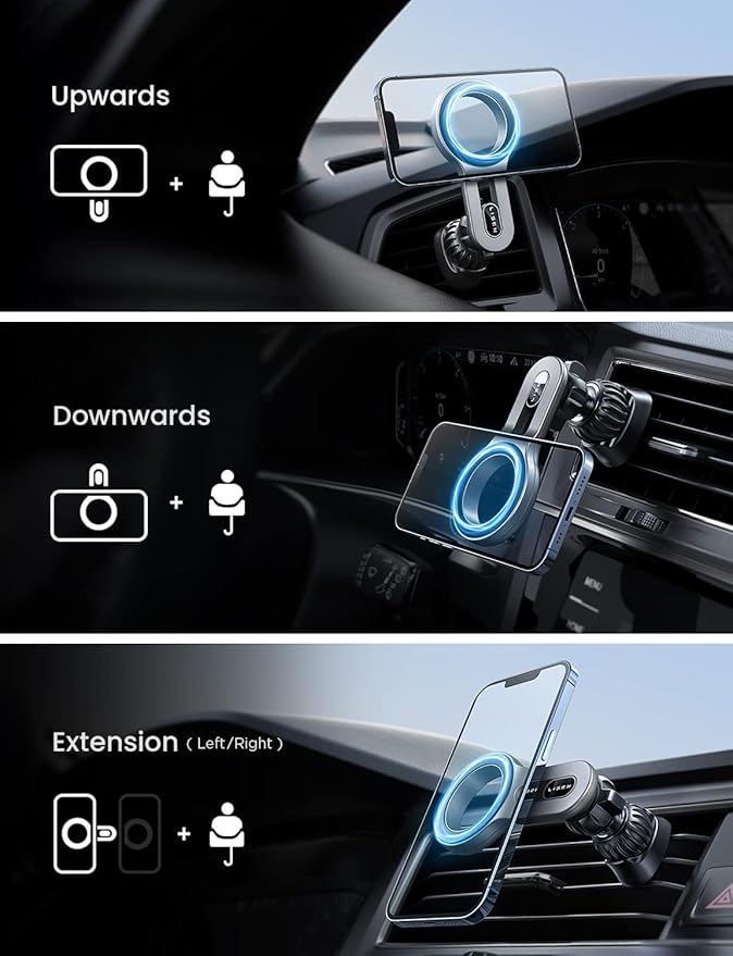 LISEN for iPhone 16 MagSafe Car Mount, [Quick Install] Ultra Magnetic Long Arm Mag Safe Car Phone Holder Vent, Car Accessories Fit for iPhone 16 Pro Max 15 14 13 12 Plus Mini Men Women, Silver