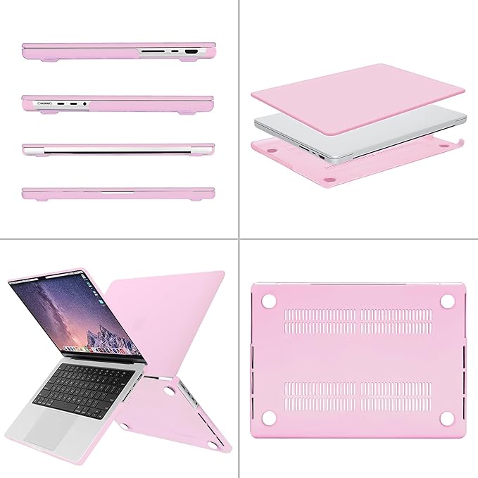 MOSISO Compatible with MacBook Pro 14 inch Case M5 2026 M4 2025 M3 M2 M1 2024-2021 A3427 A3426 A3434 A3112 A3185 A3401 A2918 A2992 A2779 A2442,Hard Case&Keyboard Skin&ScreenFilm&Pouch, Clear Pink