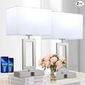 BrightWe Table Lamp Set of 2 Lamps for Bedroom, Touch Control Table Lamps with 2 USB Ports, 3-Way Dimmable Bedside Nightstand Lamps, Silver&White Lamp for End Table Living Room Modern