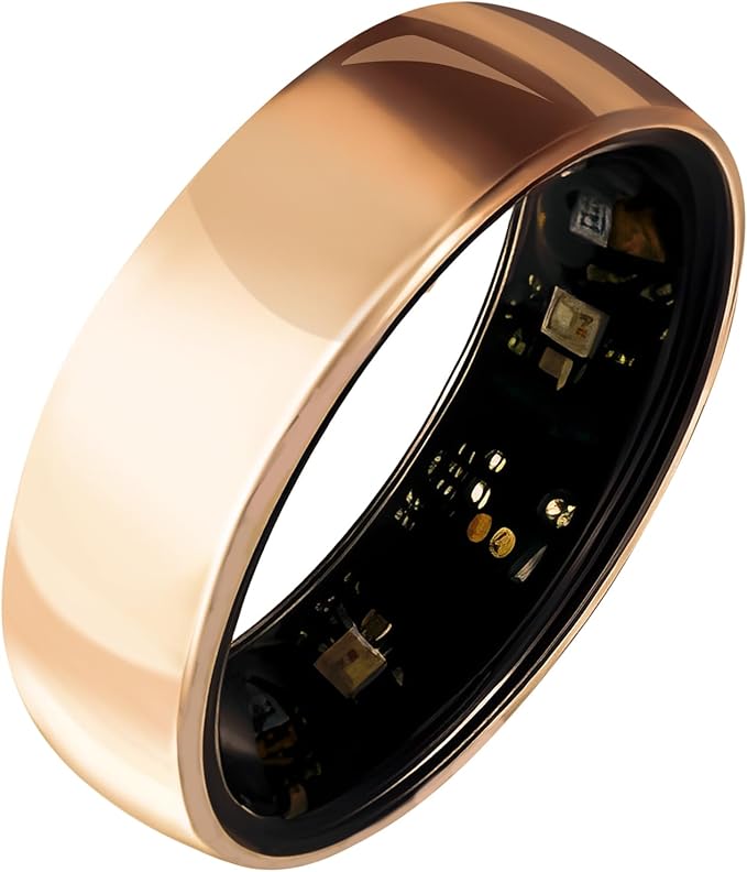 Smart Ring Titanium Fitness Sleep Tracker Health Monitoring Blood Pressure Blood Oxygen for iPhone and Android 7 Days Batterty Life (Rose Gold, 11) Full Charge First Use