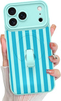 KANGHAR Compatible with iPhone 17 Pro Case, Support for MagSafe, Silicone Stripes Cute Pattern, Wristband Kickstand Camera Protection Soft Slim Cover for Girls Women -Blue