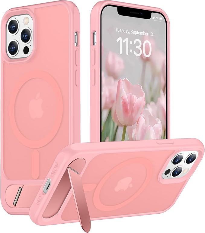 Magnetic Compatible with iPhone 12 Pro Max Case, [Built-in Invisible Kickstand][Compatible with MagSafe][Military Grade Shockproof] Slim Translucent Matte Phone Case for iPhone 12 Pro Max 6.7"