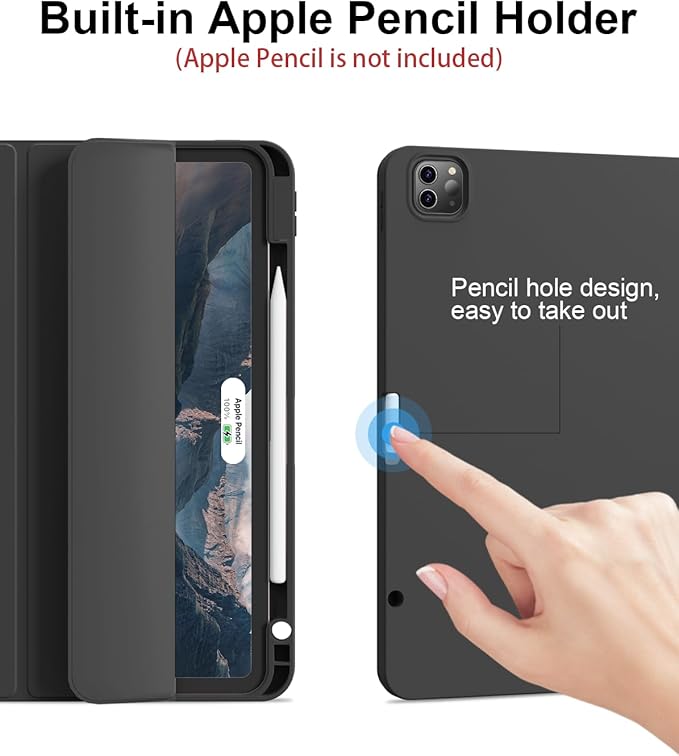 for iPad Pro 12.9 Case (6th/5th/4th/3rd Generation 2022/2021/2020) & ipad Air 13 inch case (M3 2025/M2 2024) with Pencil Holder, Smart Slim Trifold Stand Case with Soft TPU Back (Black)