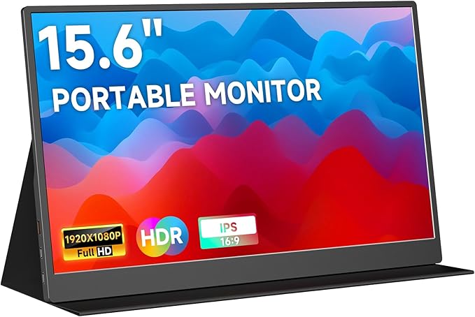 memzuoix 15.6" 60hz FHD 1080p Portable Monitor with Black Smart Cover and 2 Built-in Speakers, for Laptop PC Mac Phone Xbox PS4/PS5