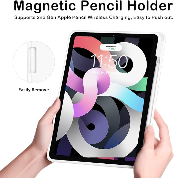 Cases for iPad Pro 12.9 Case 6th/5th/4th Generation (2022/2021/2020) with Pencil Holder [Apple Pencil Wireless Charging] Soft TPU Smart Tri-fold Stand Protective Cover(White)