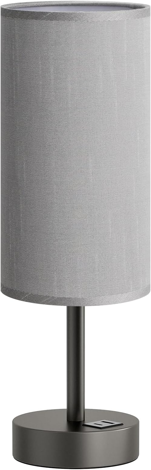 Dicoool Small Touch Bedside Lamp with USB - 3 Way Dimmable Grey Table Lamp for Bedroom, Nightstand Lamp with Charging Station for Desk Dorm, Office