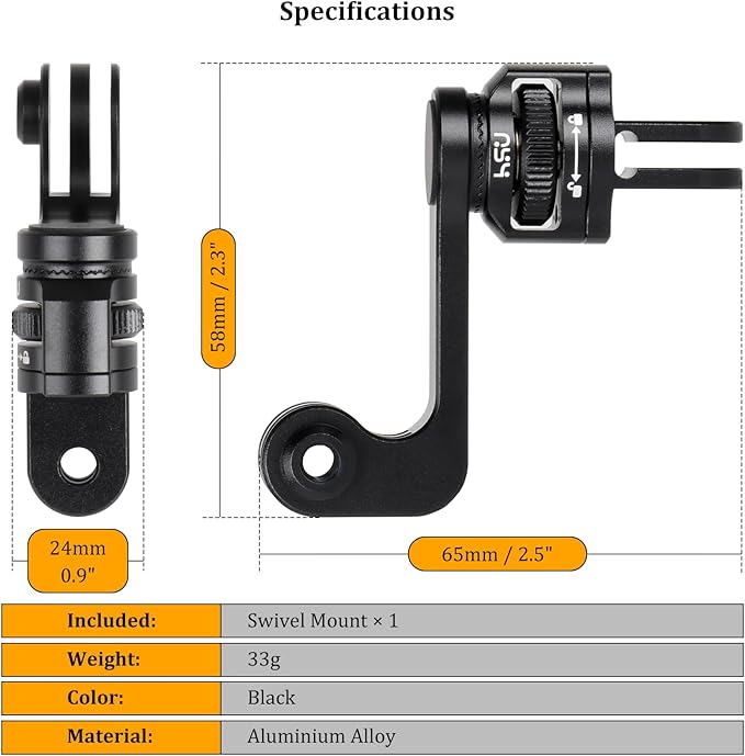 HSU Swivel Mount, Aluminum Vertical Bracket Adapter for All GoPro Cameras, Insta360 ACE/ACE PRO, Osmo Action 5 Pro/4/3 and Most Action Cameras