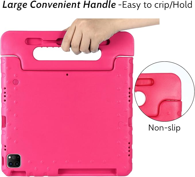 Dteck Kids Case for iPad Air 11" M2 2024, iPad Pro 11" Case 2024, Lightweight Shockproof Rugged EVA Kids Friendly Handle Kickstand Child Proof Protective Case with Pencil Holder, Rose