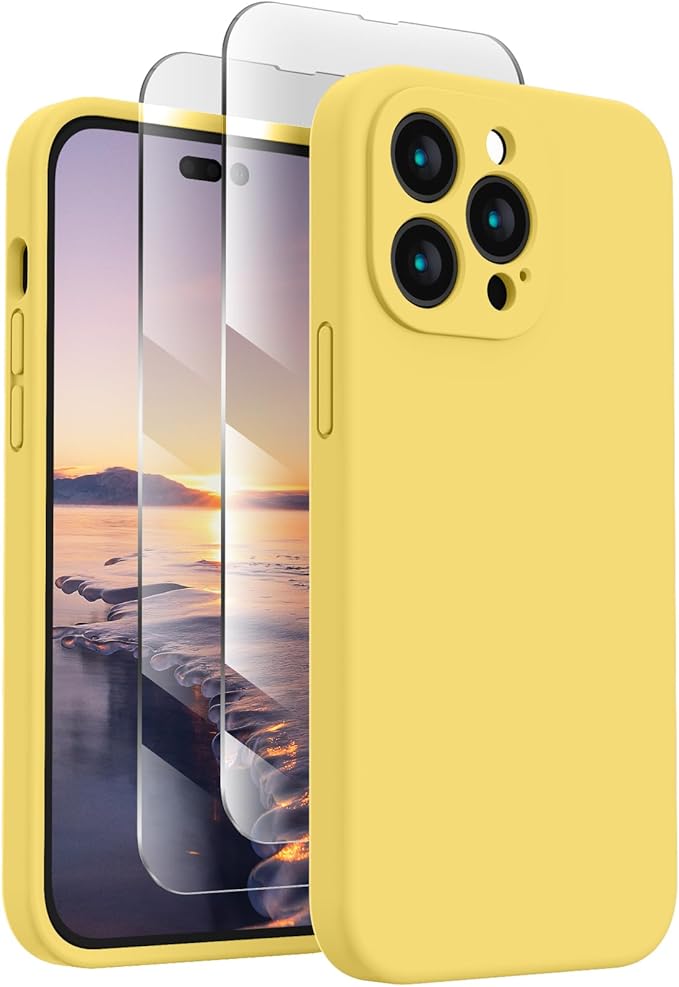 FireNova Designed for iPhone 14 Pro Case, Silicone Upgraded [Camera Protection] Phone Case, Soft Anti-Scratch Microfiber Lining Inside, 6.1 inch, Yellow