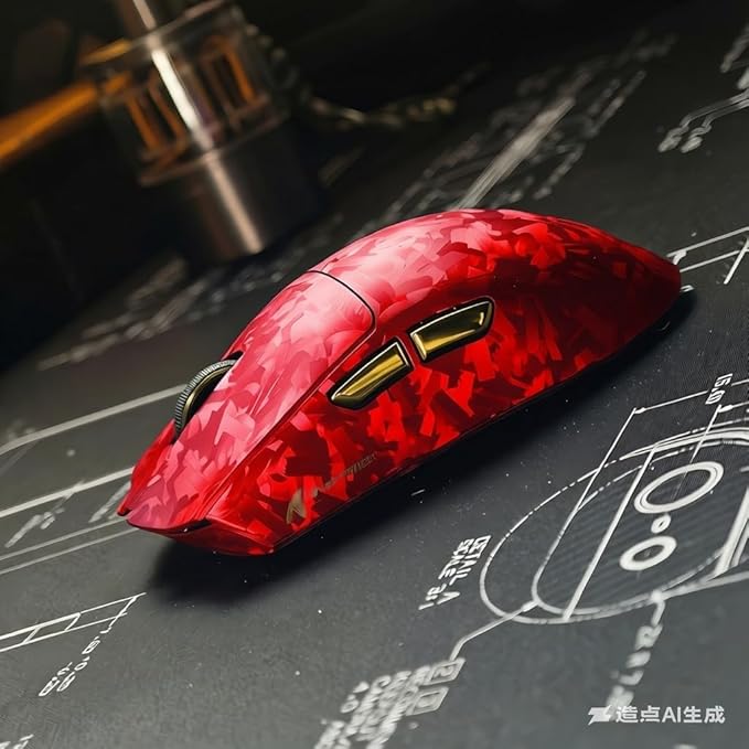 ATTACK SHARK X11Ultra 8K Carbon Fiber Wireless Gaming Mouse with 42000 DPI-PAW3950 MAX Sensor-63g Lightweight,Nordic 54L15 MCU Chip,Wired/BT/2.4Ghz,100 Million Clicks,Programmable for PC FPS(Red+Tape)