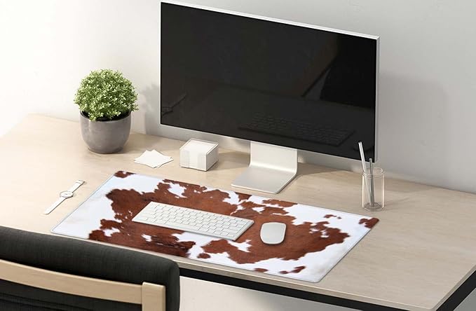 SSOIU Extended Mouse Pad, XXL Gaming Mouse Pads, Large Big Mousepad Laptop Computer Keyboard Mat Desk Pad with Non-Slip Base Stitched Edge for Gaming Office, 35.5 x 15.7 inch, Brown Cowhide Print