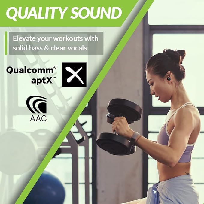 Avantree SweatProof Wireless Earbuds with Ear Fins for Secure Fit, Best for Running Sport Workout Exercise, Great Sound with aptX, IPX7, Bluetooth 5.0 Earphones w/ 120Hrs Long Playtime - TW106
