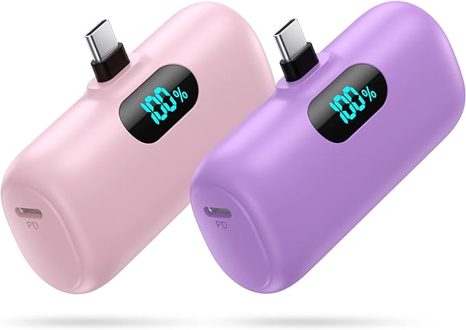 [2-Pack] Mini Portable Charger 5000mAh Power Bank,3A PD USB C Cell Phone Portable Power, LCD Display Battery Pack Compatible with iPhone 17/17 Air/16/16 pro/15/15 pro Max/Android/Samsung/Moto/LG etc