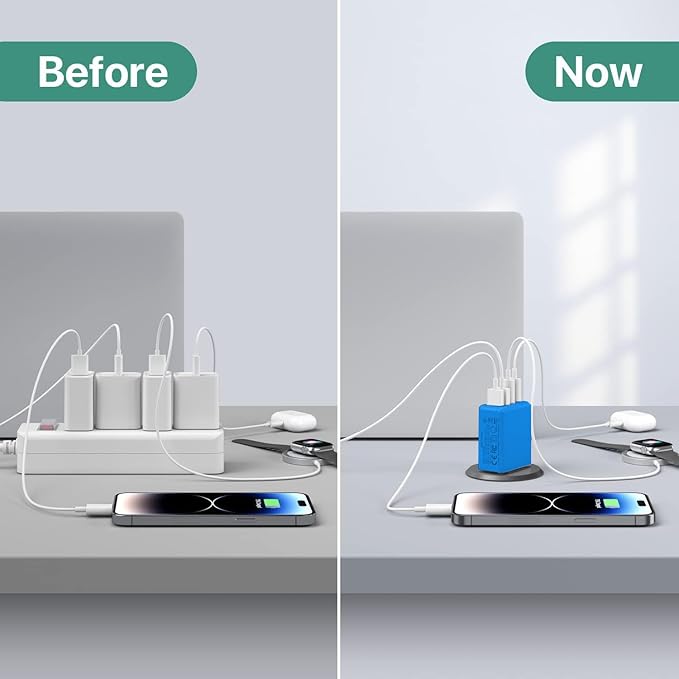 sccvee USB C Wall Charger, 40W 4-Port USB C Charger Block, Fast Charging Block Dual Port PD+QC Wall Plug Multiport Type C Compatible with iPhone 14/13/12/11/Pro Max/XS/XR/8/7, Tablet(Blue)