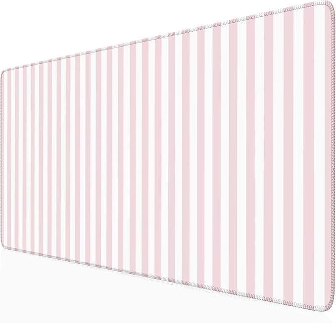 Pink Striped Desk Mat Cute Pastel Large Mouse Pad Kawaii Aesthetic Extended Mat for Home Office Desk Decor for Women Cozy Gaming Keyboard Pad 31.5 X 15.7