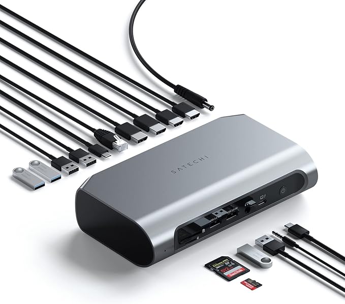 Satechi 16 in 1 Thunderbolt 4 USB C Docking Station, 100W Charging, up to 4 Screens 4K/60Hz, USB C Data, 6 USB-A Ports, Micro/SD Card Readers, 2.5Gbps Ethernet for MacBook Air/Pro, Mac/Windows