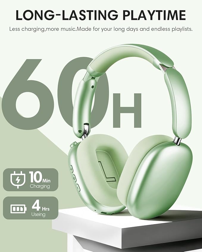 Wentronic Y02 Active Noise Cancelling Headphones, Wireless Over-Ear Bluetooth 5.4 Headphones, Multiple Modes, 60H Playtime, Hi-Res Audio, Big Bass, Foldable Lightweight for Travel Home Office, Green