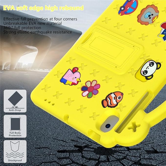 AKABEILA Compatible with Lenovo Tab M10 Plus(3rd Gen) 10.6 (2022)/Huawei MatePad Pro 10.8 (2019/2021)/SE 10.4(2023)/Samsung Tab A8 10.5 Tablet Case, Kids Case with Shoulder Strap - Yellow