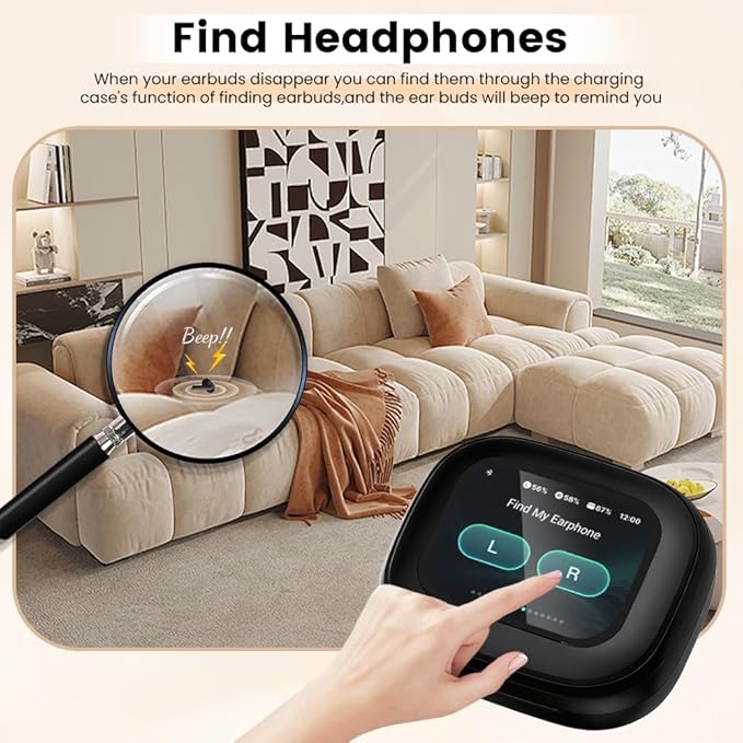 Wireless Earbuds, Bluetooth 5.4 Headphones in Ear with Smart Touchscreen Case, ANC Noise Cancelling Ear Buds, 60H Playtime for Sports & Working, Bass Stereo Sound for iPhone/Android (Black)