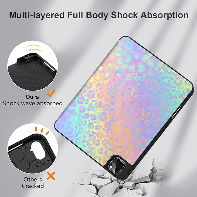 DONGKE Case for 2022/2021/2020/2018 iPad Pro 11 inch Gen 4/3/2/1 - Slim Protective Case - Built in Pencil Holder Support Charging - Trifold Stand & Sleep/Wake Cover - Colorful Leopard
