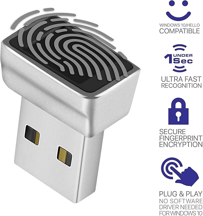 Yoidesu Mini USB Fingerprint Reader for 7 8 10 Fingerprint Scanner Scanner PC Dongle Fingerprint Sensor 360 Degree 0.5STouch Speedy Matching Biometric Portable USB Fingerprint Logger for PC Laptop