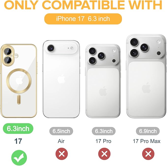 Hython Magnetic Clear for iPhone 17 Case with Camera Lens Protector [Compatible with MagSafe] Luxury Plating Edge Slim Soft TPU Cover Protective Phone Case for iPhone 17 6.3", Matte Gold
