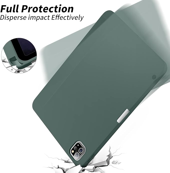 Aoub New iPad Pro 12.9 Case 6th Generation 2022 / 5th Gen 2021/ 4th Gen 2020 with Built-in Pencil Holder, Auto Wake/Sleep, Slim Stand Soft Back Shell Smart Cover for iPad Pro 12.9 Inch, Dark Green