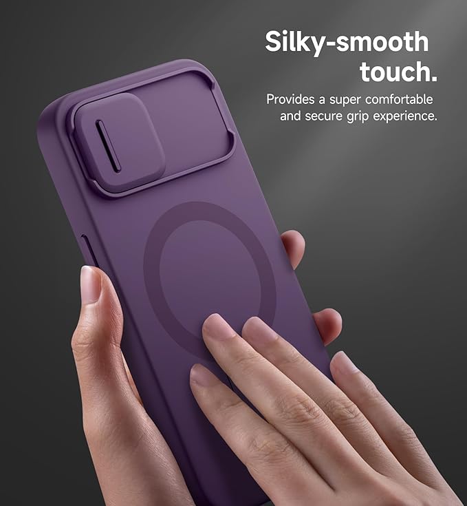 SURITCH for iPhone 17e/16e Case with Magnetic Camera Slide Cover and Adjustable Kickstand, Compatible with MagSafe, Shockproof Bumper Case Slim Protective Cover 6.1 Inch,Dark Purple