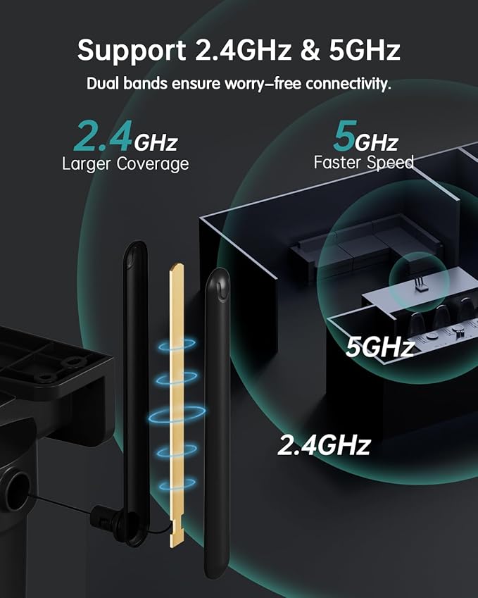 ZUMIMALL 2K Wired Outdoor Camera, 2.4G/5G WiFi Security Camera, 3MP, 24/7 Recording, AI Motion Detection, Cloud & SD Card Storage, 2-Way Audio, 360° PTZ Auto Tracking, Work with Alexa, IP66 (Black)