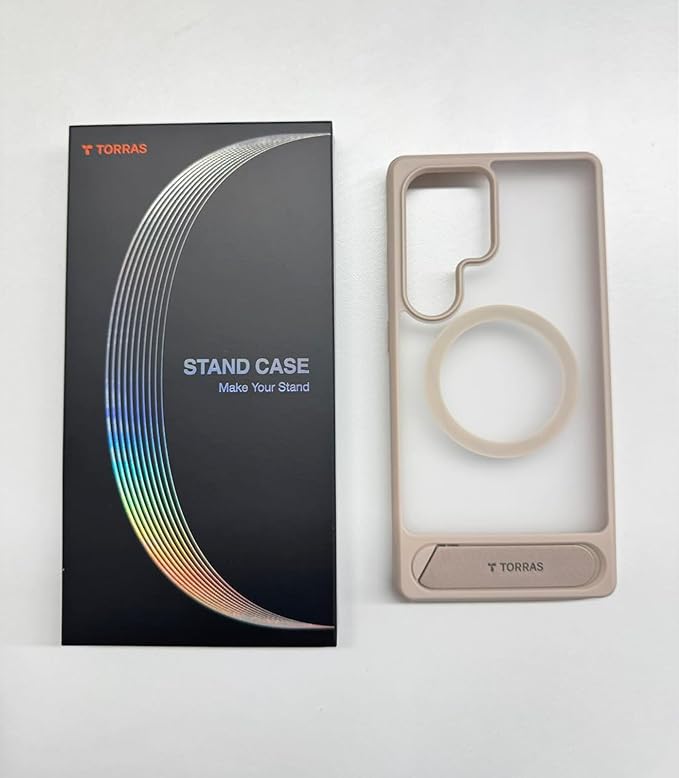 TORRAS Strong Magnetic & Seamless Stand for Samsung Galaxy S25 Ultra Case, Fit for MagSafe, Mil-Grade Drop Protection, Kickstand for Samsung Galaxy S25 Ultra Case, Translucent Back/Gold Edge