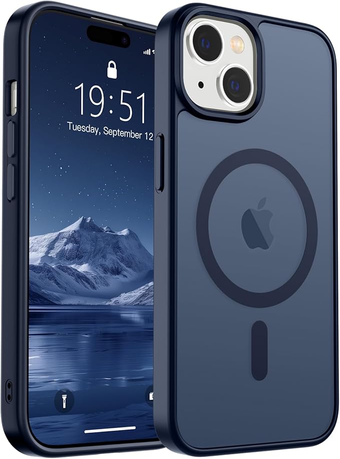 SUPFINE Magnetic for iPhone 15 Case (Compatible with MagSafe) (Military Grade Drop Protection) Translucent Matte Shockproof Phone Cover,Dark Blue