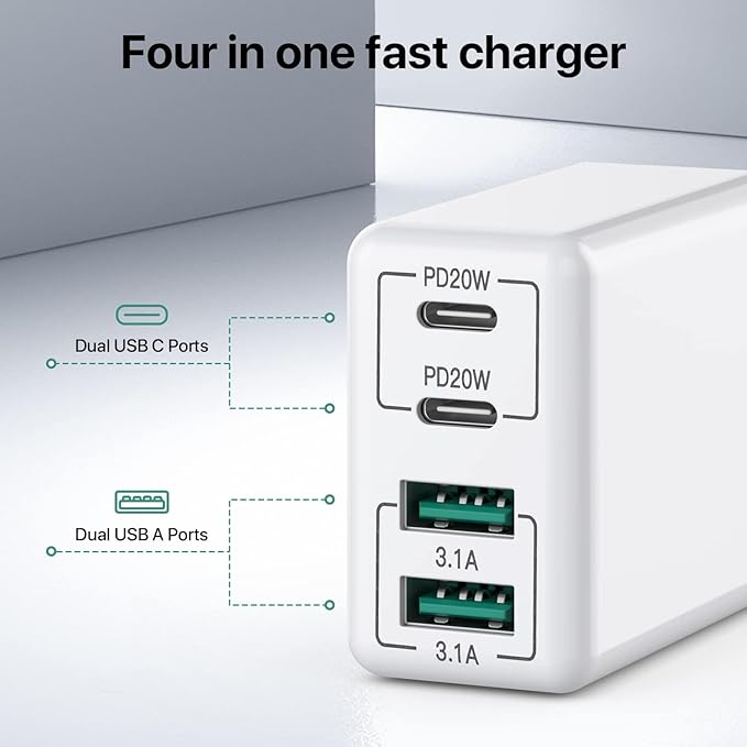 [3-Pack] USB C Wall Charger, 40W 4-Port USB C Charger Block,Fast Charging Block Dual Port PD+QC Wall Plug Multiport Type C Compatible with iPhone 14/13/12/11/Pro Max/XS/XR/8, Samsung Phone,Tablet