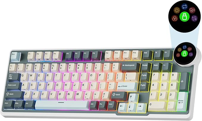 RK ROYAL KLUDGE N99 Wireless Mechanical Keyboard Full Size, Smart Display Screen & Knob, BT/2.4G/USB-C, 96% Hot Swappable Custom Keyboard, Pre-lubed Linear Switches, Gasket Mount, RGB Gaming Keyboard