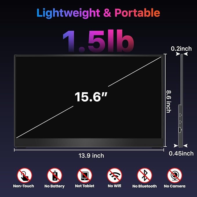 kksmart Portable Monitor 15.6 inch 4K UHD 145% sRGB 60Hz, Travel Monitor for Laptop MacBook Surface PC Xbox PS5, HDMI USB-C VESA Compatible Built-in Speaker