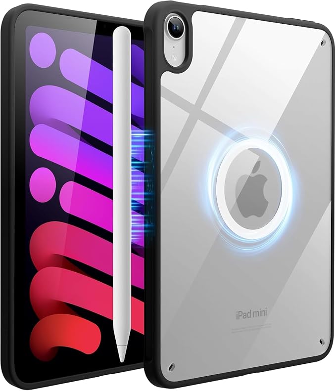 Case for iPad mini A17 Pro, iPad mini 6 case, Compatible with Magsafe, Clear Back with TPU Frame, Slim Lightweight Protective Case for 8.3“ iPad mini (Midnight Black)