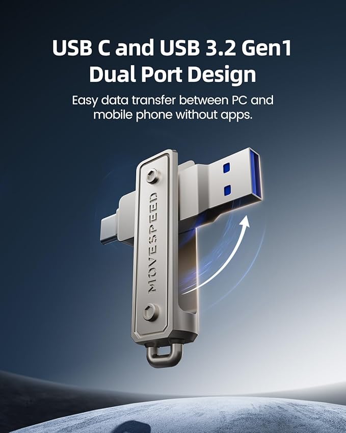 MOVE SPEED 64GB Thumb Drive, 400 MB/s Memory Stick with Type-C + USB 3.2 Gen1 Dual Port, High Speed Pendrive Compatible with 3.1/3.0/2.0 for iPhone 17/16/15 Series, Android, Mac/Pro/Air(1 Pack)