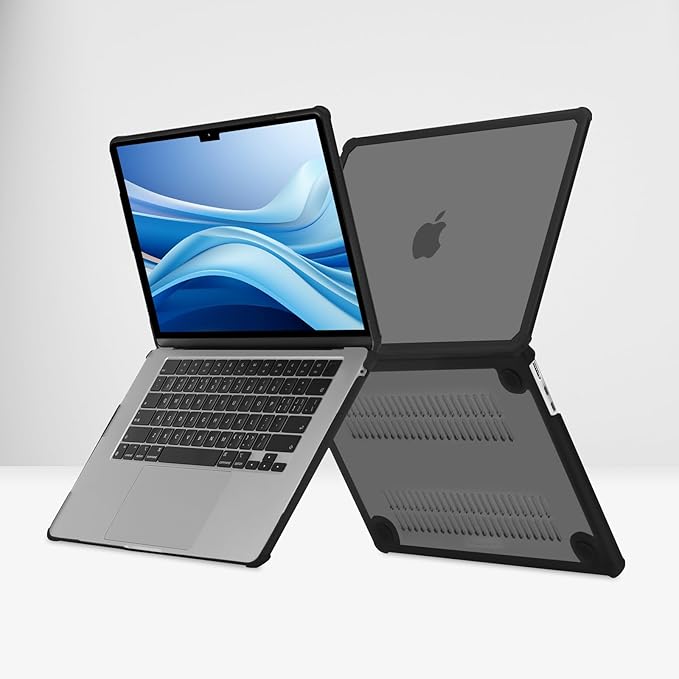 MOSISO Shock-Absorbing Hard Case Compatible with MacBook Air 15 inch M5 2026 M4 M3 M2 2025-2023 A3448 A3241 A3114 A2941,Anti-Cracking Heavy Duty Hard Shell with TPU Bumper&Keyboard Cover, Smoke Gray