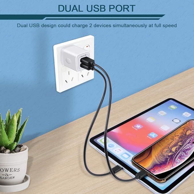 【5Pcs】 USB Plug, Wall Charger Fast Charging Block, Power Adapter Cube 2 Port Charge Travel Brick Cell Quick Chargers Box cargador for iPhone 17 16e 16 Pro Max 15 14 13 12 SE 11Pro Max Samsung Galaxy
