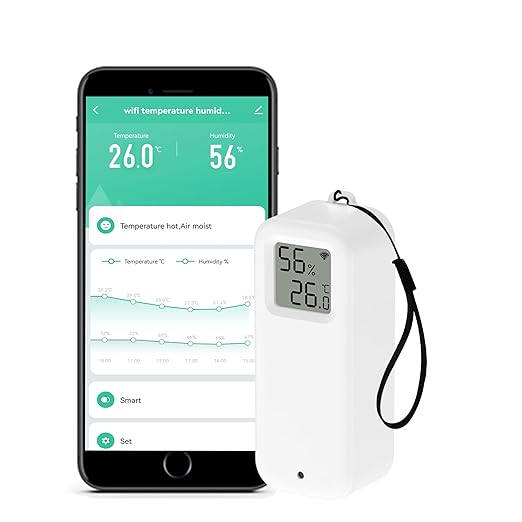 WiFi Smart Thermometer Hygrometer: Wireless Temperature Humidity Sensor with Notification Alert, Data Storage & Export, Calibrable Digital Temperature Monitor, Compatible with Alexa (1-PCS)