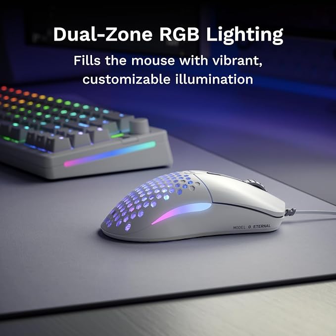 GLORIOUS Model O Eternal Ultralight RGB Gaming Mouse - Wired - 55g Lightweight - Customizable RGB Lighting - 6 Programmable Buttons - Symmetrical Design - 12K DPI Optical Sensor - PC/Mac - White