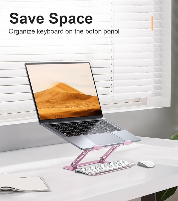 Aoviho Laptop Stand Holder, Adjustable Desk Laptop Riser, Foldable Notebook Computer Stands for MacBook Air Pro HP Lenovo Dell Samsung Chromebook, Up to 15.6 inch, Rose Gold