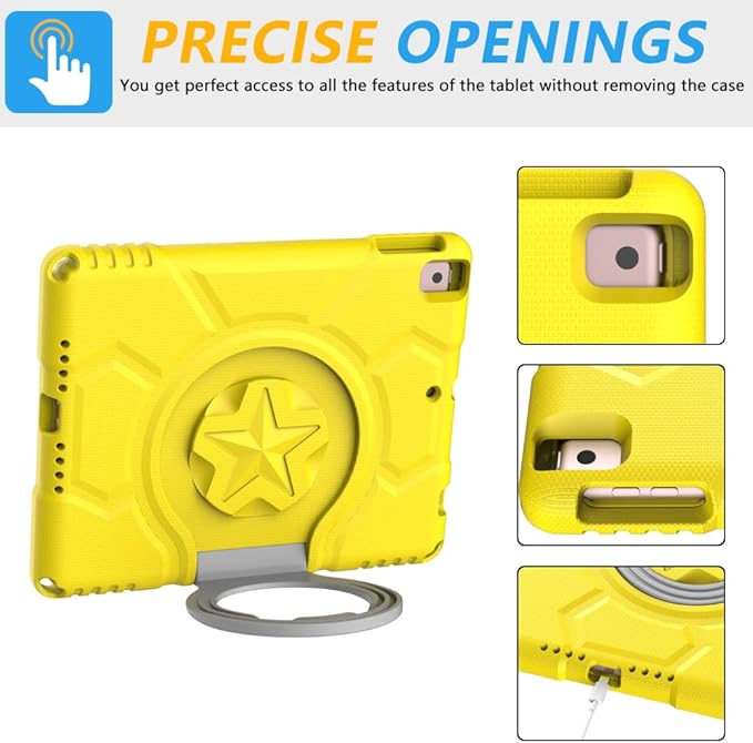Kids Case for iPad (A16) 11th Generation 11 Inch 2025 & iPad 10th Generation 10.9 Inch 2022, Lightweight Shockproof Kids-Friendly Case Built-in Screen Protector with Handle Stand, Yellow